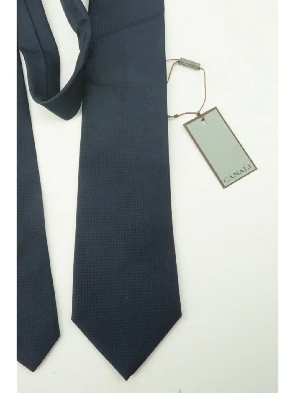 Canali Solid Navy Blue Woven 100% Silk Tie Brand New With Tags